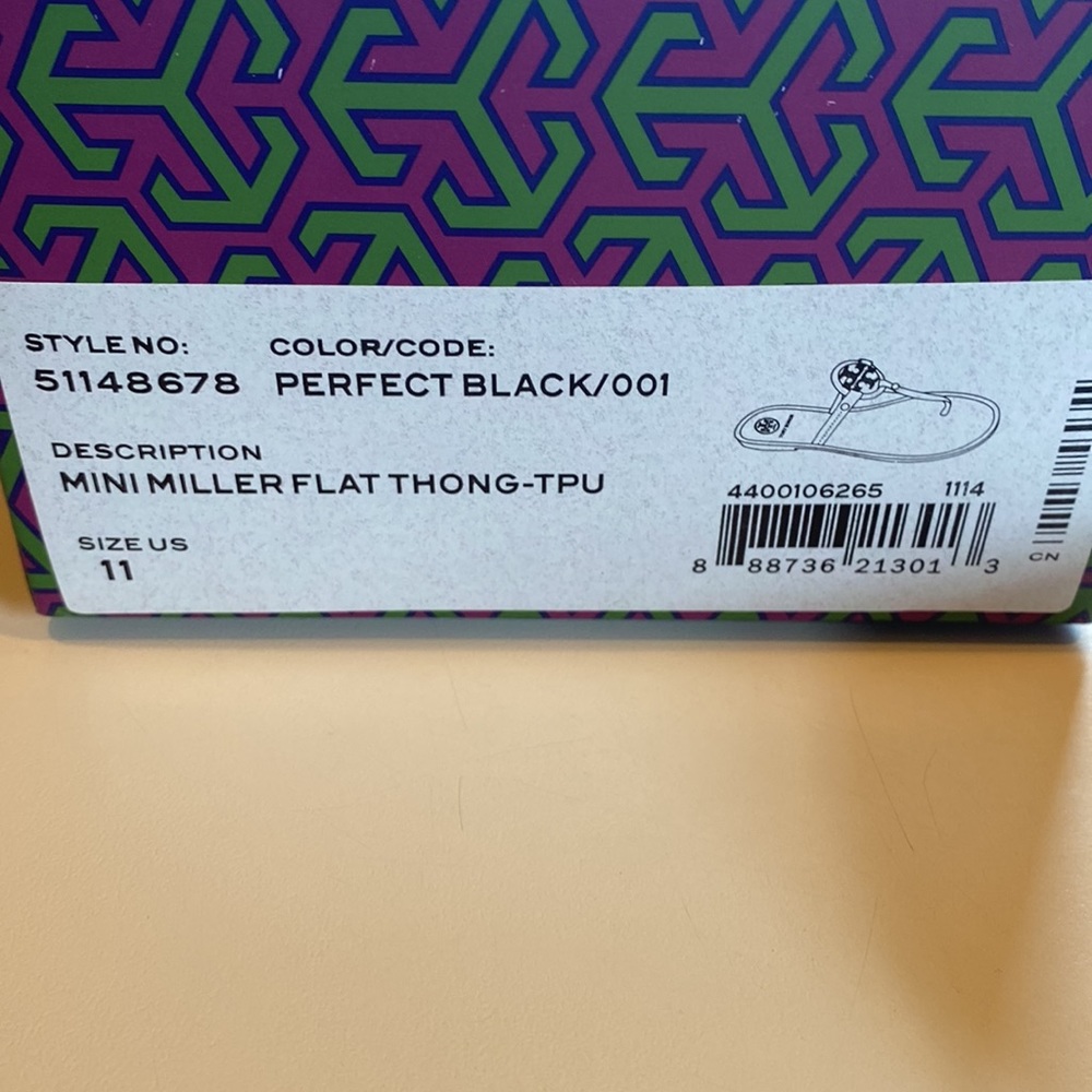Tory Burch Mini Miller Flat Thong Perfect Black Size 11 - Picture 5 of 6